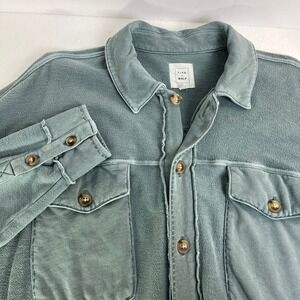 CLEO + WOLF Oversized Button Front Shirt Jacket Womens Size Lg Teal Green Cotton